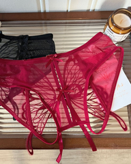 Low-Waist Butterfly Bow Lace Mesh Thong Panty