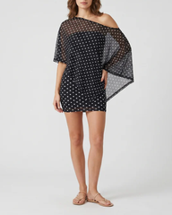 Sexy Claw Print One-Shoulder Top with Cape & Bodycon Skirt Set