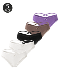 5-Pack Comfortable Cotton Cross-Strap Lace Trim Panties