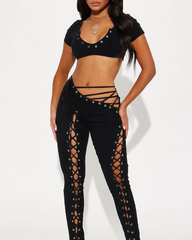 Sexy Tie-Up Tank Top & Lace-Up Pants Two-Piece Set
