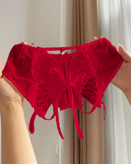Low-Waist Butterfly Bow Lace Mesh Thong Panty