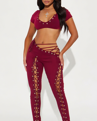Sexy Tie-Up Tank Top & Lace-Up Pants Two-Piece Set