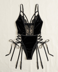 Sexy Deep V Lace Open-Crotch Bodysuit