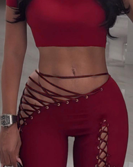 Sexy Tie-Up Tank Top & Lace-Up Pants Two-Piece Set
