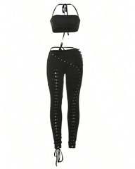 Sexy Tie-Up Tank Top & Lace-Up Pants Two-Piece Set