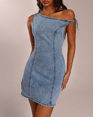 Sexy Summer Halter Neck Tie-Up Denim Dress