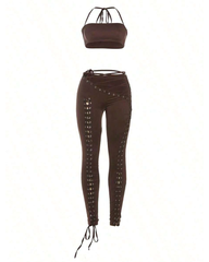Sexy Tie-Up Tank Top & Lace-Up Pants Two-Piece Set