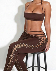 Sexy Tie-Up Tank Top & Lace-Up Pants Two-Piece Set