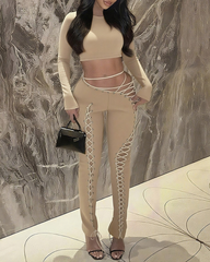 Sexy Tie-Up Tank Top & Lace-Up Pants Two-Piece Set