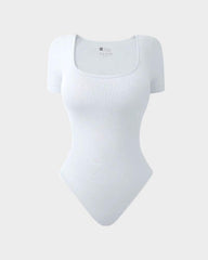 Square Neck Short Sleeve Snatching Bodysuit