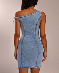 Sexy Summer Halter Neck Tie-Up Denim Dress