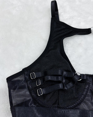 Sexy Cutout Faux Leather Mini Skirt Lingerie Set