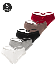 5-Pack Comfortable Cotton Cross-Strap Lace Trim Panties