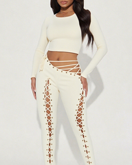 Sexy Tie-Up Tank Top & Lace-Up Pants Two-Piece Set