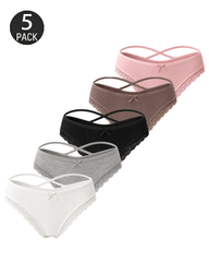 5-Pack Comfortable Cotton Cross-Strap Lace Trim Panties