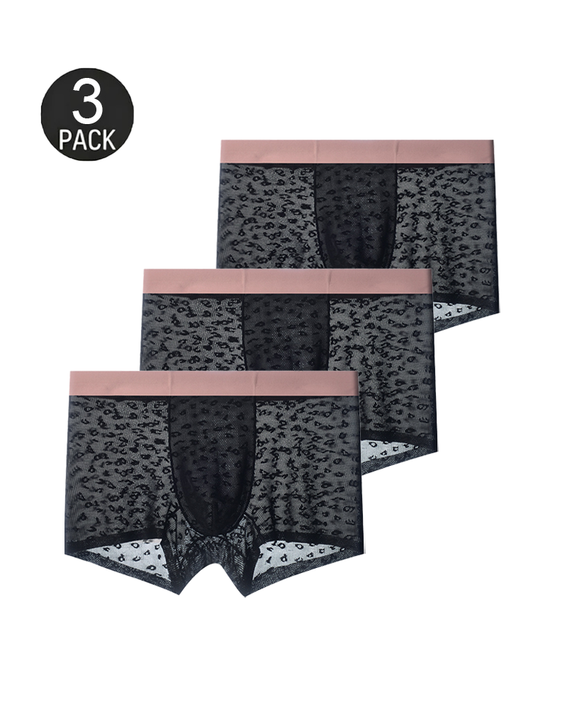 Men’s Seamless Leopard Print Ice Silk Boxer Briefs