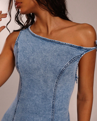 Sexy Summer Halter Neck Tie-Up Denim Dress