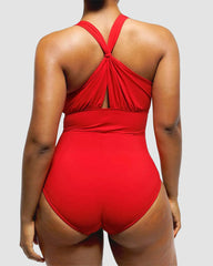 Plunge Ruched Twist-Front Shaping Swimsuit