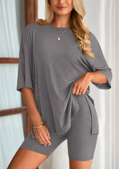 Women's Two-Piece Casual Sports Loose Shirt Cycling Shorts Suit