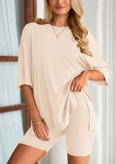 Women's Two-Piece Casual Sports Loose Shirt Cycling Shorts Suit