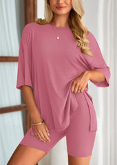 Women's Two-Piece Casual Sports Loose Shirt Cycling Shorts Suit