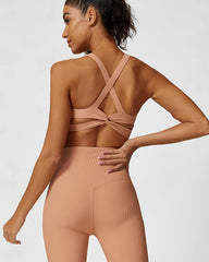 Comfort Ribbed Support Activewear Set (Sports Bra+Flare Pants+Sweatshirt)