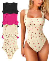 Women's Square Neck Sleeveless Knit Ribbed Vest Bodysuit