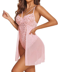 Womens Lace Bodysuit Teddy Chemise Sexy Nighty Mesh Sleepwear