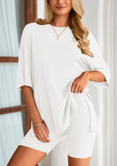 Women's Two-Piece Casual Sports Loose Shirt Cycling Shorts Suit