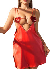 Sexy satin lingerie dress with sequin nipple decoration
