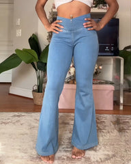 High-waisted Cross-pocket Stretch Flared Washed Casual Jeans