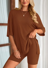 Women's Two-Piece Casual Sports Loose Shirt Cycling Shorts Suit