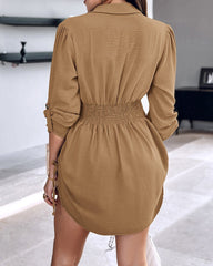 Long Sleeve Button Down Drawstring Shirt Dress
