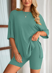 Women's Two-Piece Casual Sports Loose Shirt Cycling Shorts Suit