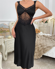 Sexy Lace Panel Satin Midi Nightdress