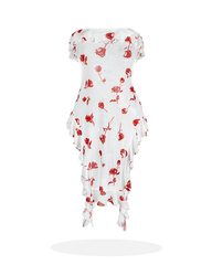 Sheer Rose Print Ruffle Cutout Lingerie Dress