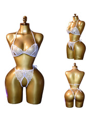 Open Crotch Three-point Two-piece Sexy Lace Underwear Women's Sexy Passion Thong