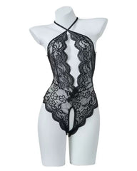 Sexy Lace Open Crotch Tights Pearl Backless Pajamas With Heart Decoration Leg Socks