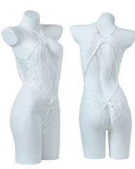 Sexy Lace Open Crotch Tights Pearl Backless Pajamas With Heart Decoration Leg Socks