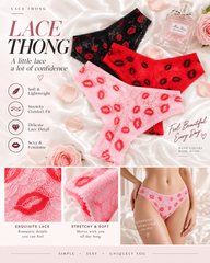 3-Pack Floral Lace Semi-Sheer Low-Rise Briefs Panties with Lip Print
