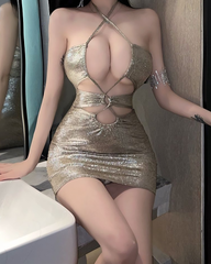 Sexy Shimmer Cut-Out Sexy Bodycon Hip-Hugging Skirt