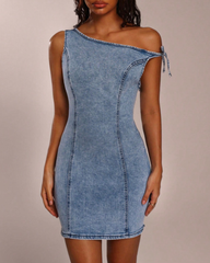 Sexy Summer Halter Neck Tie-Up Denim Dress