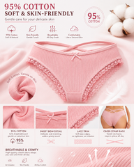 5-Pack Comfortable Cotton Cross-Strap Lace Trim Panties