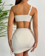 Sexy Vacation Style One-Shoulder Strappy Bikini 3-Piece Set