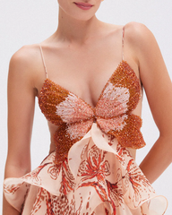 Bohemian Print Ruffle V-Neck Spaghetti Strap Maxi Dress