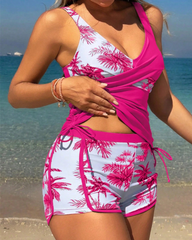 Palm Tree Print Quick-Dry Two-Piece Bikini Swimsuit