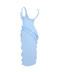 Sexy Ruffle Trim Slit Maxi Dress
