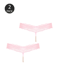Pearl Decor See-Through Lace Thong