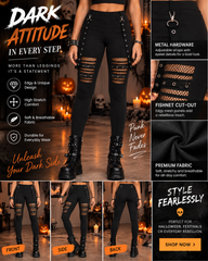 Halloween High Waist Hollow-Out Square Buckle Skinny Pants
