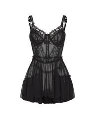 Underwire Push-Up Mesh Lace Spliced Fitted Nightgown